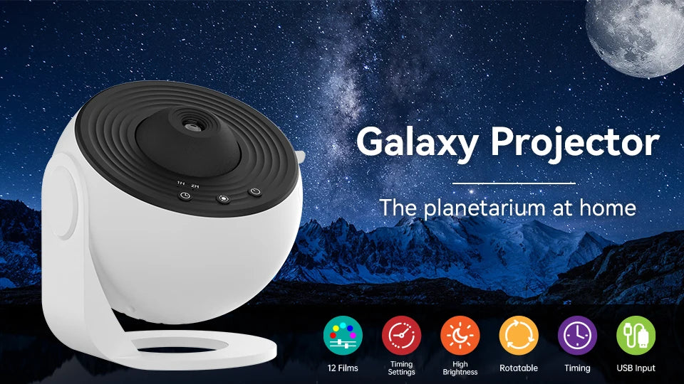 Night Light Galaxy Projector – 360° Rotating Starry Sky Projector for Bedroom & Home Decor