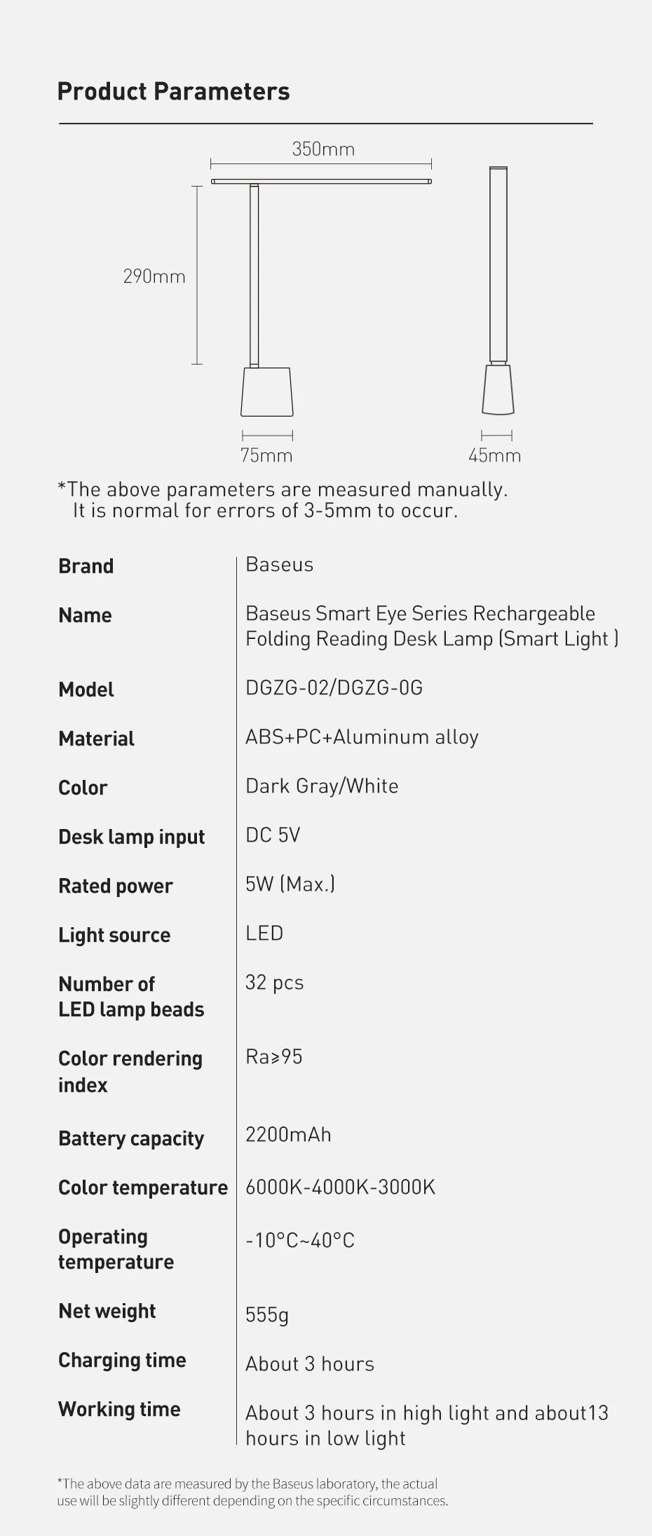 Lamp LED Smart Adaptive Brightness Bedside Read Lamp