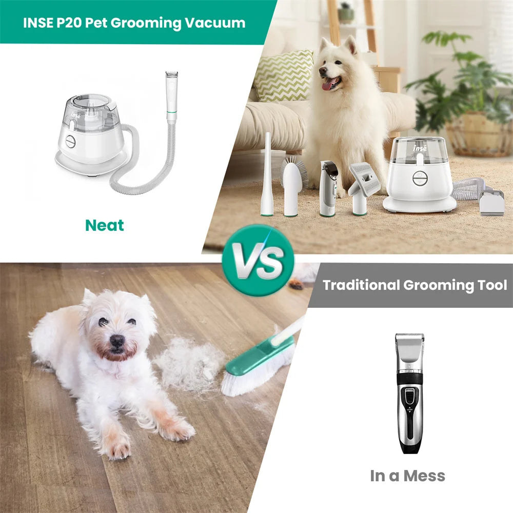🔥INSE P20 Dog Grooming Vacuum Kit – Pet Hair Vacuum with 5 Tools & 2L Large Capacity