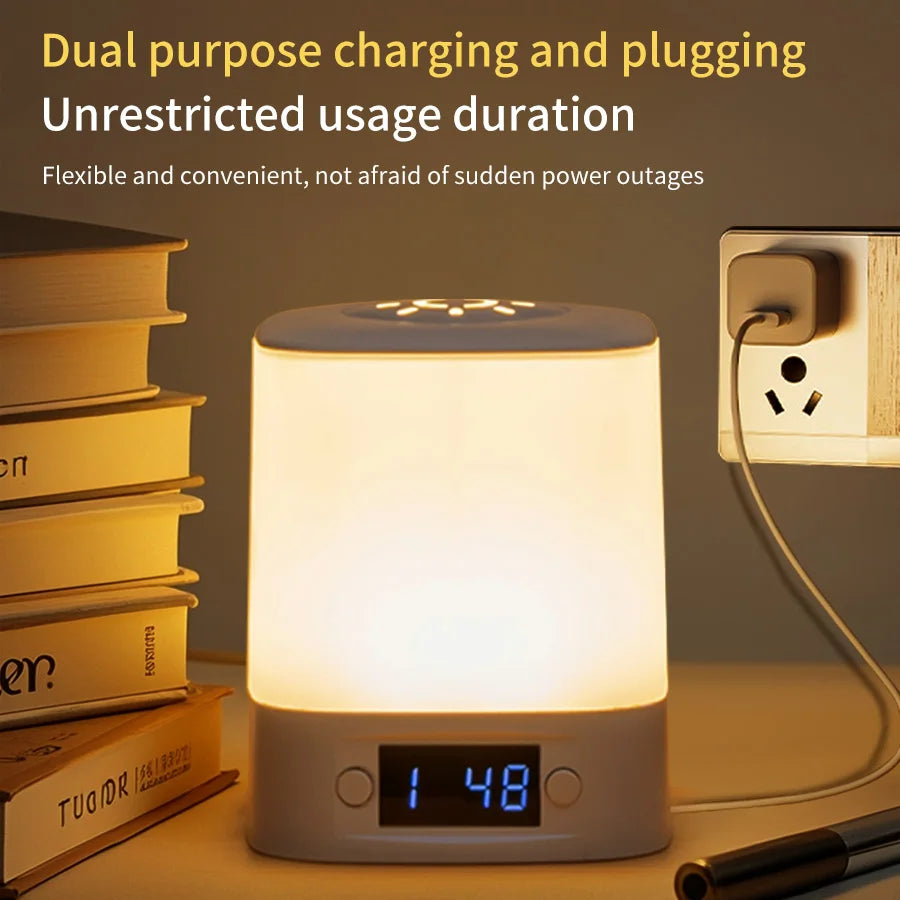 Hot sale ️🛒4-in-1 LED Night Light with Clock & Remote – Rechargeable Bedside Lamp