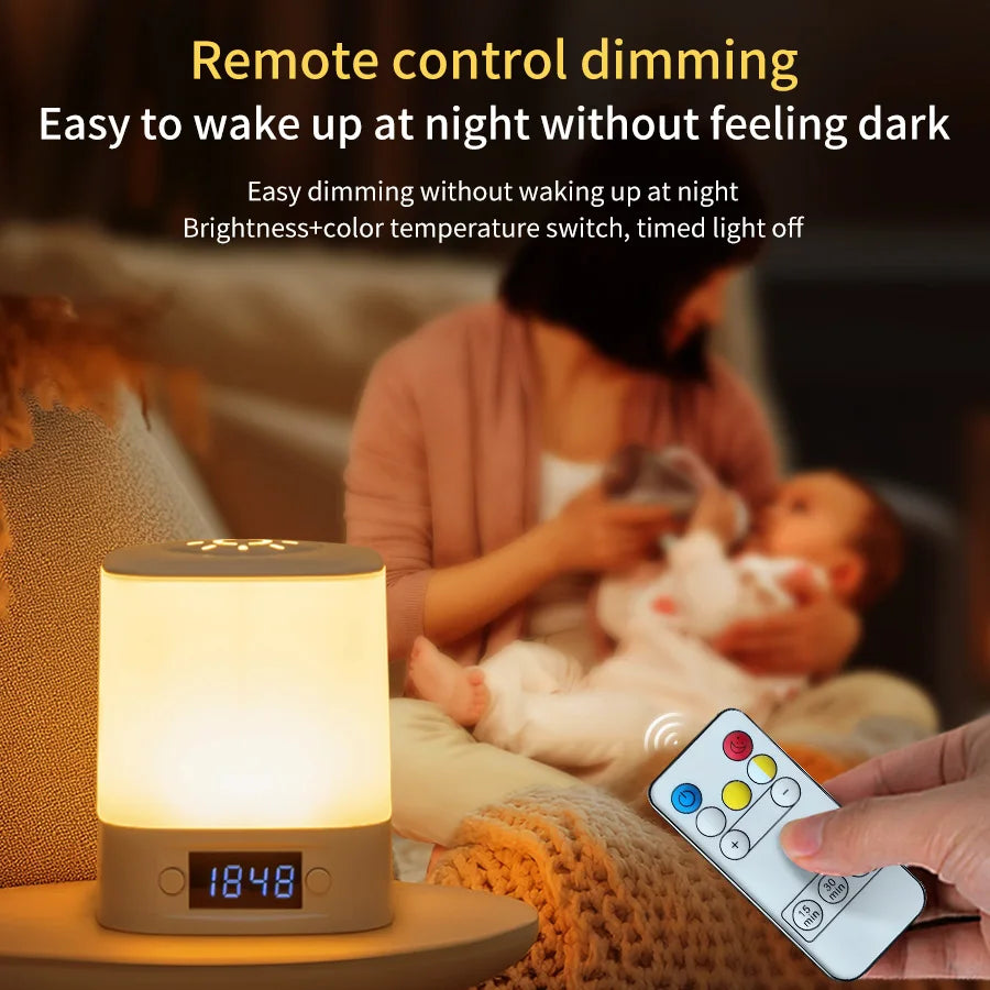 Hot sale ️🛒4-in-1 LED Night Light with Clock & Remote – Rechargeable Bedside Lamp