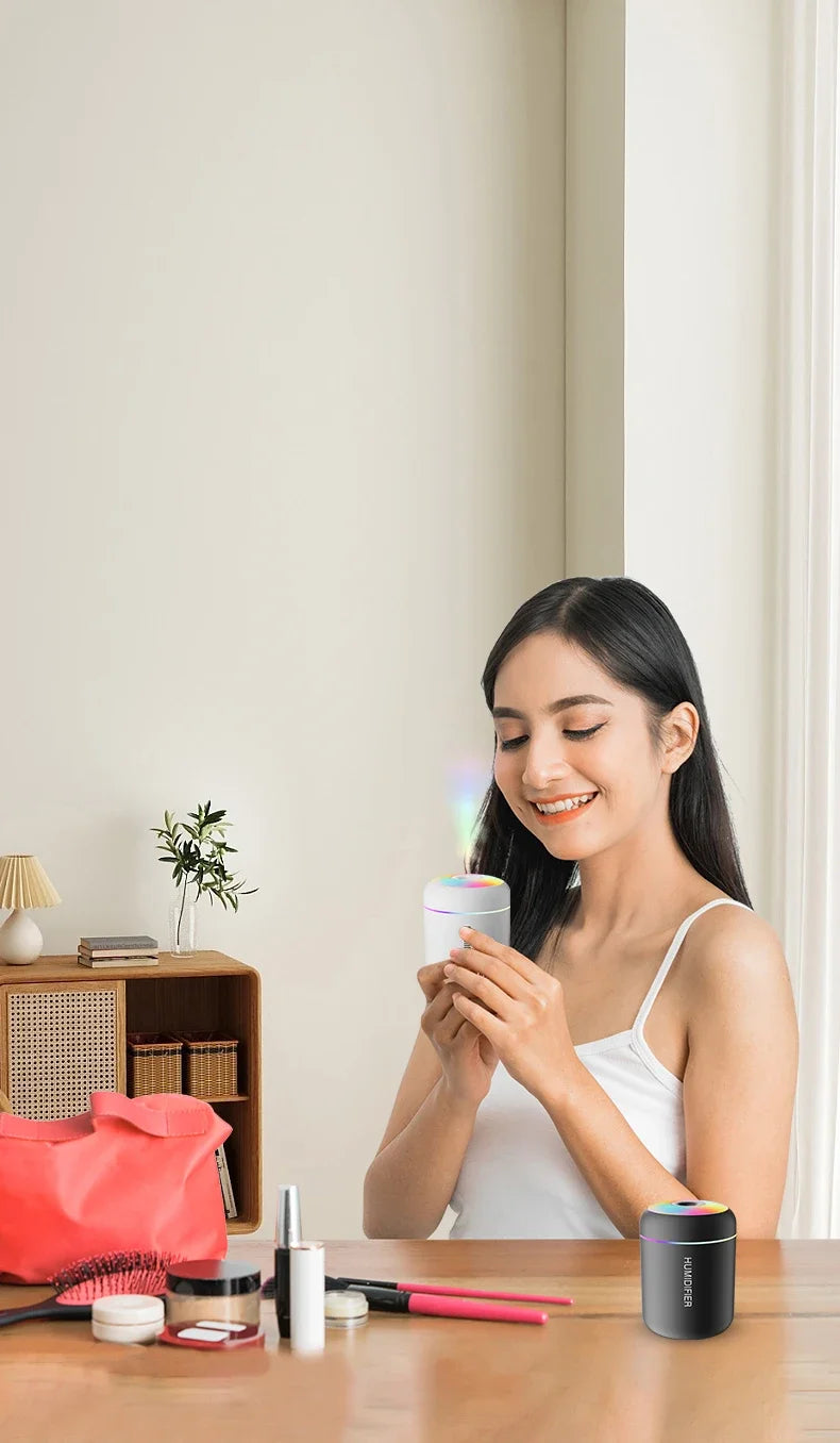 Mini Air Humidifier USB Electric Maker with LED Lights – For Car, Home & Bedroom
