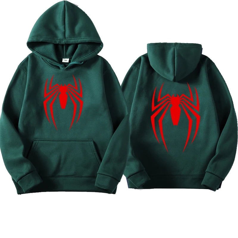 Outfits 2025 ๐Menโs Hoodie with Spider Print โ Street Fashion Sweatshirt, Casual Loose Fleece for Ladies & Men (2025)