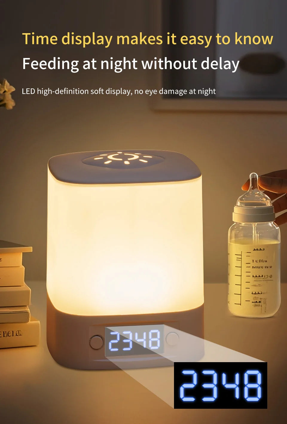 Hot sale ️🛒4-in-1 LED Night Light with Clock & Remote – Rechargeable Bedside Lamp