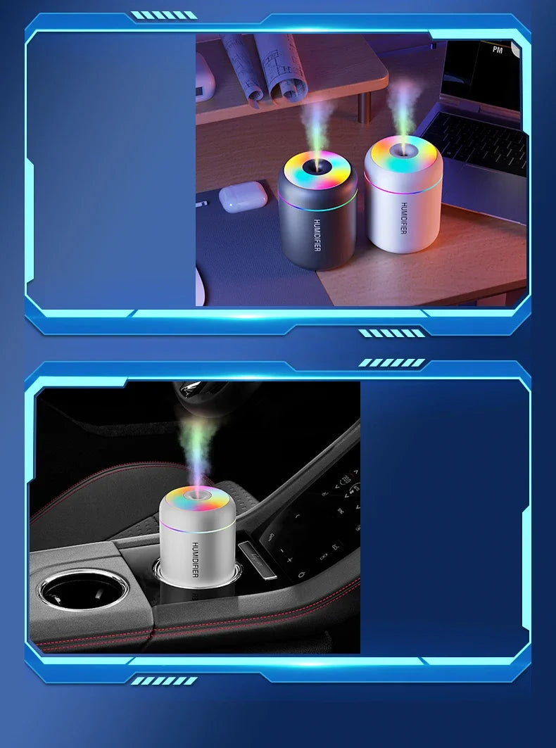 Mini Air Humidifier USB Electric Maker with LED Lights – For Car, Home & Bedroom