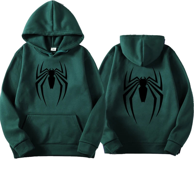 Outfits 2025 ๐Menโs Hoodie with Spider Print โ Street Fashion Sweatshirt, Casual Loose Fleece for Ladies & Men (2025)