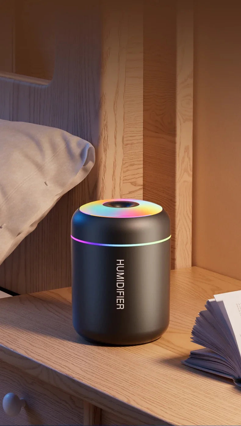 Mini Air Humidifier USB Electric Maker with LED Lights – For Car, Home & Bedroom