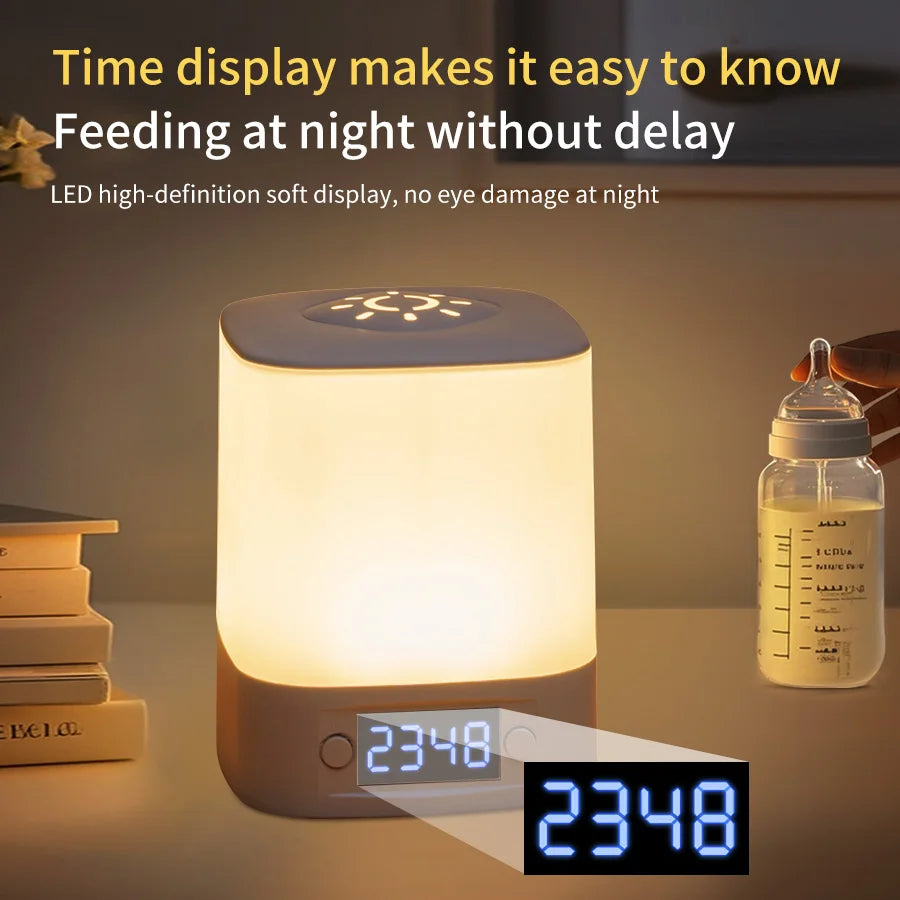 Hot sale ️🛒4-in-1 LED Night Light with Clock & Remote – Rechargeable Bedside Lamp