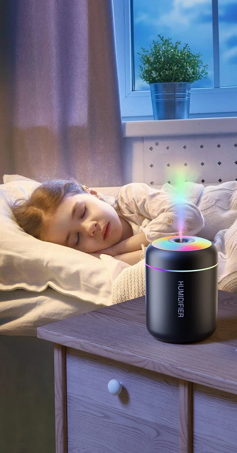Mini Air Humidifier USB Electric Maker with LED Lights – For Car, Home & Bedroom