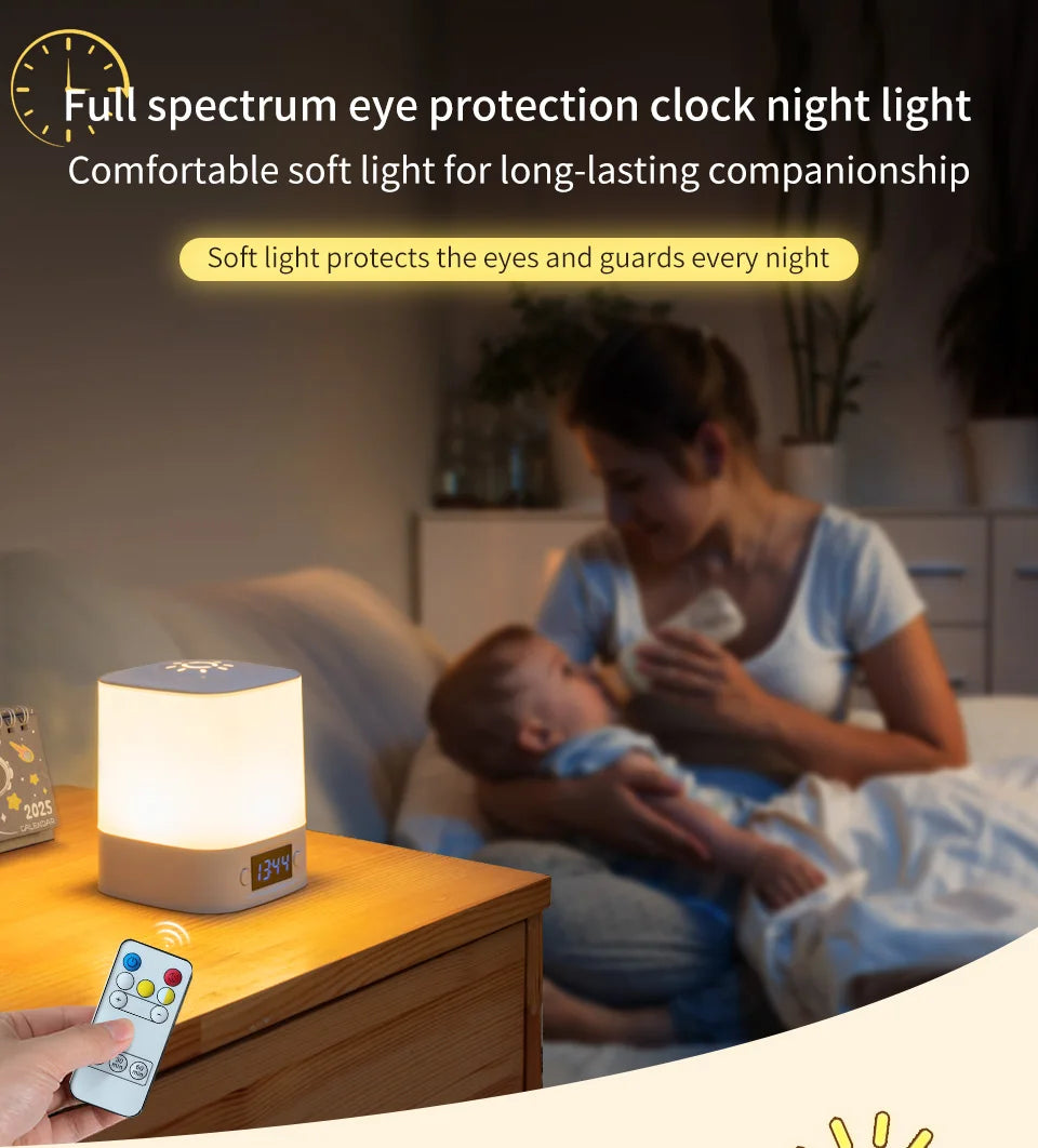 Hot sale ️🛒4-in-1 LED Night Light with Clock & Remote – Rechargeable Bedside Lamp