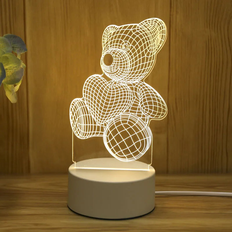 Romantic 3D Acrylic LED Night Light – Heart & Love Design for Bedroom or Kids' Room
