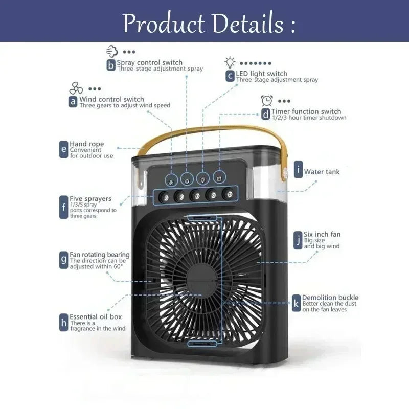 Hot Sale ๐3-in-1 Mini Fan Air Conditioner โ Portable Cooler, Humidifier & LED Night Light