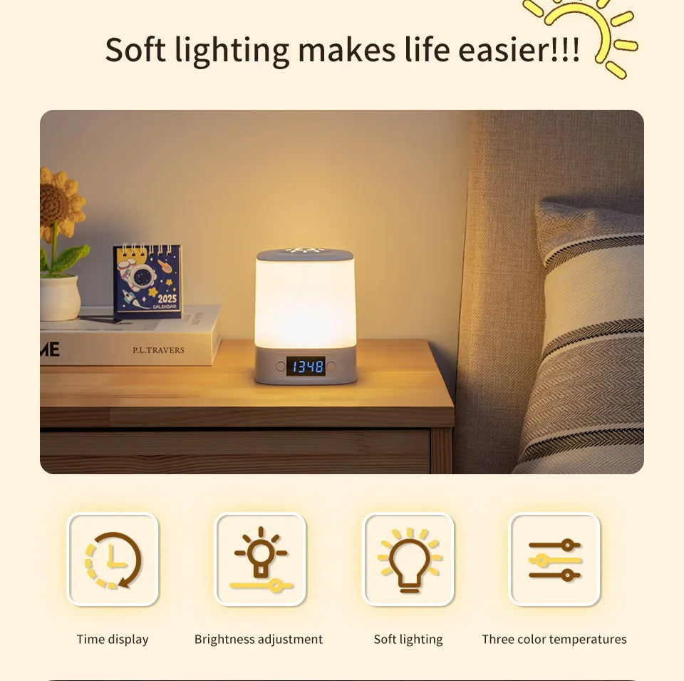 Hot sale ️🛒4-in-1 LED Night Light with Clock & Remote – Rechargeable Bedside Lamp