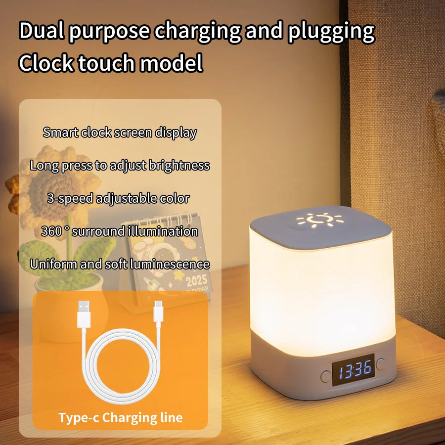 Hot sale ️🛒4-in-1 LED Night Light with Clock & Remote – Rechargeable Bedside Lamp