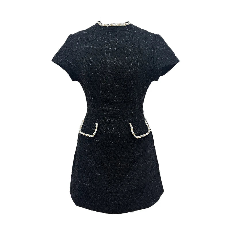 Luxurious Black Tweed Party Dress for Women