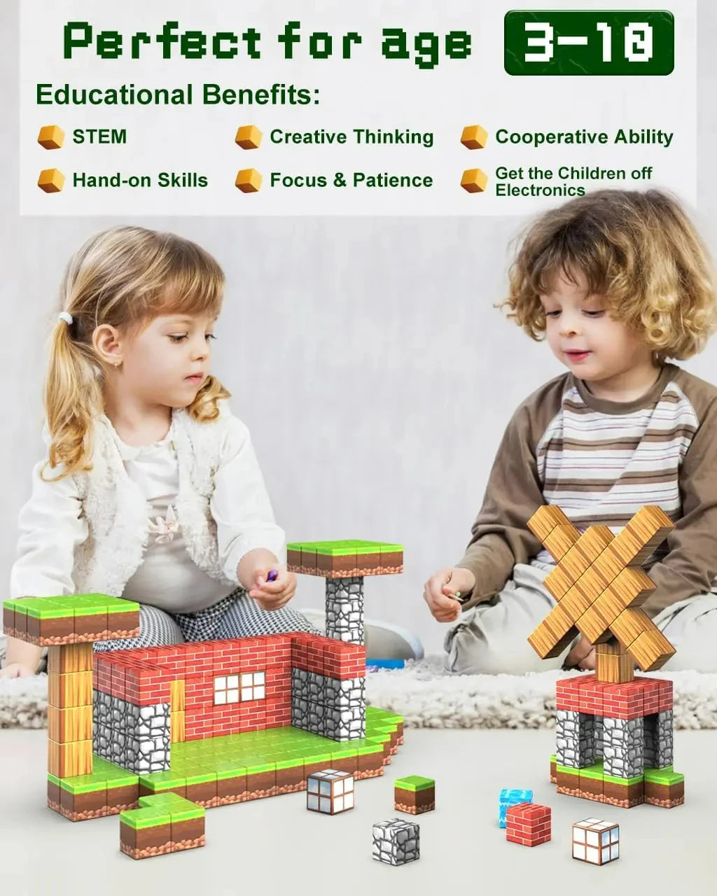 Gift🎁100pcs Magnetic Blocks Set – STEM Montessori Toy for Boys & Girls, Sensory Building Cubes for Toddlers
