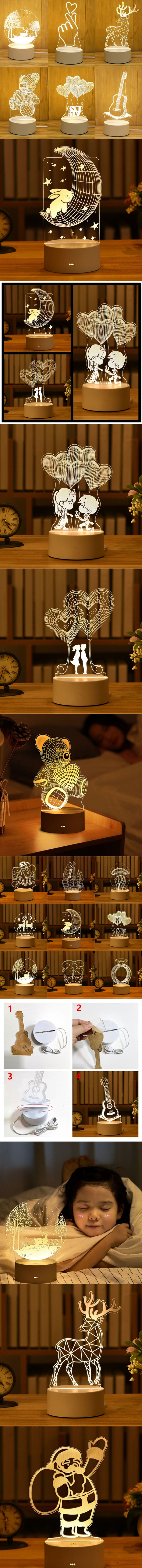 Romantic 3D Acrylic LED Night Light – Heart & Love Design for Bedroom or Kids' Room