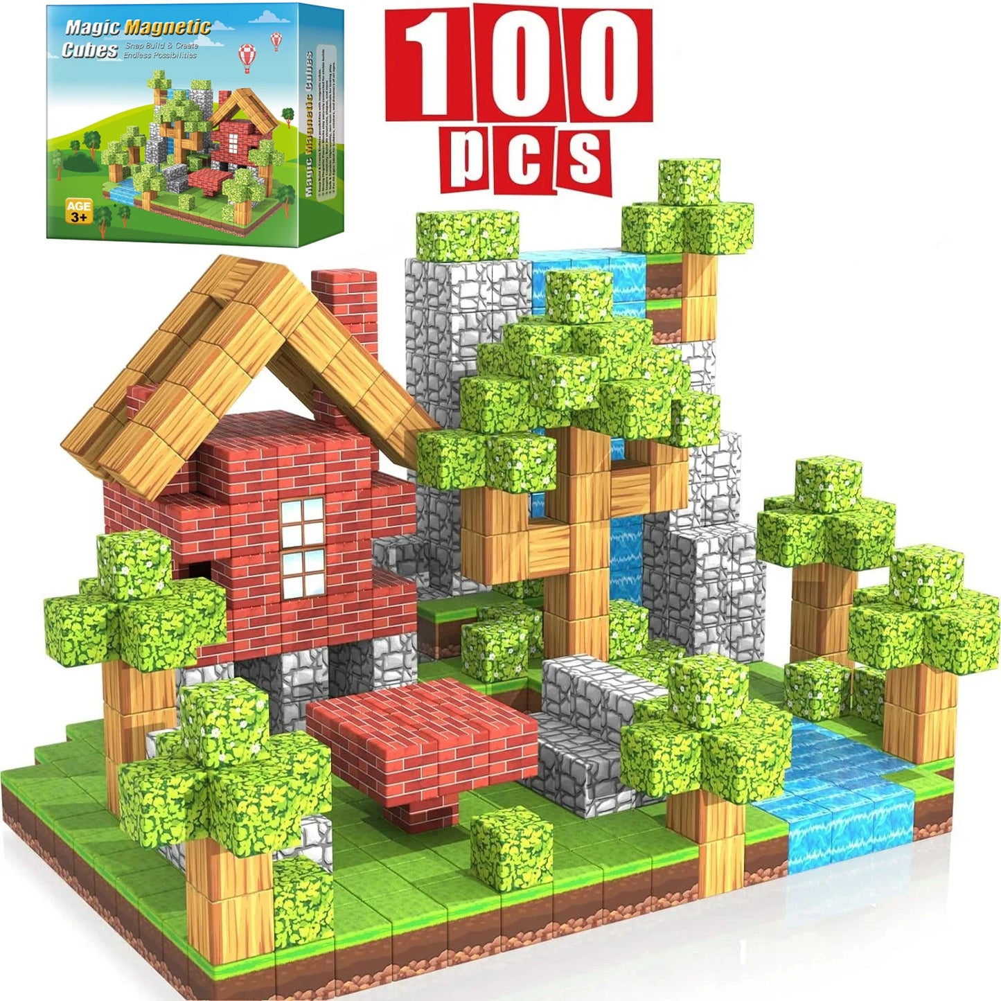 Gift🎁100pcs Magnetic Blocks Set – STEM Montessori Toy for Boys & Girls, Sensory Building Cubes for Toddlers