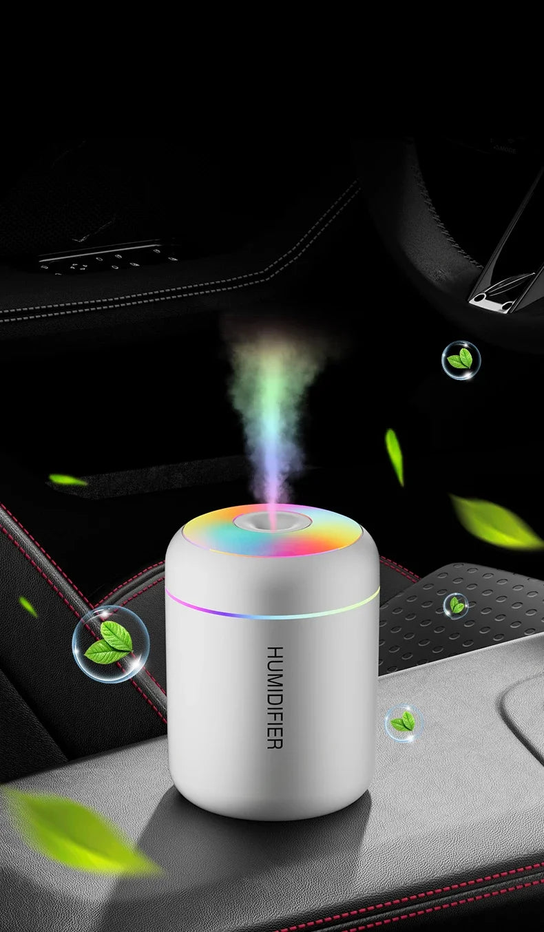 Mini Air Humidifier USB Electric Maker with LED Lights – For Car, Home & Bedroom