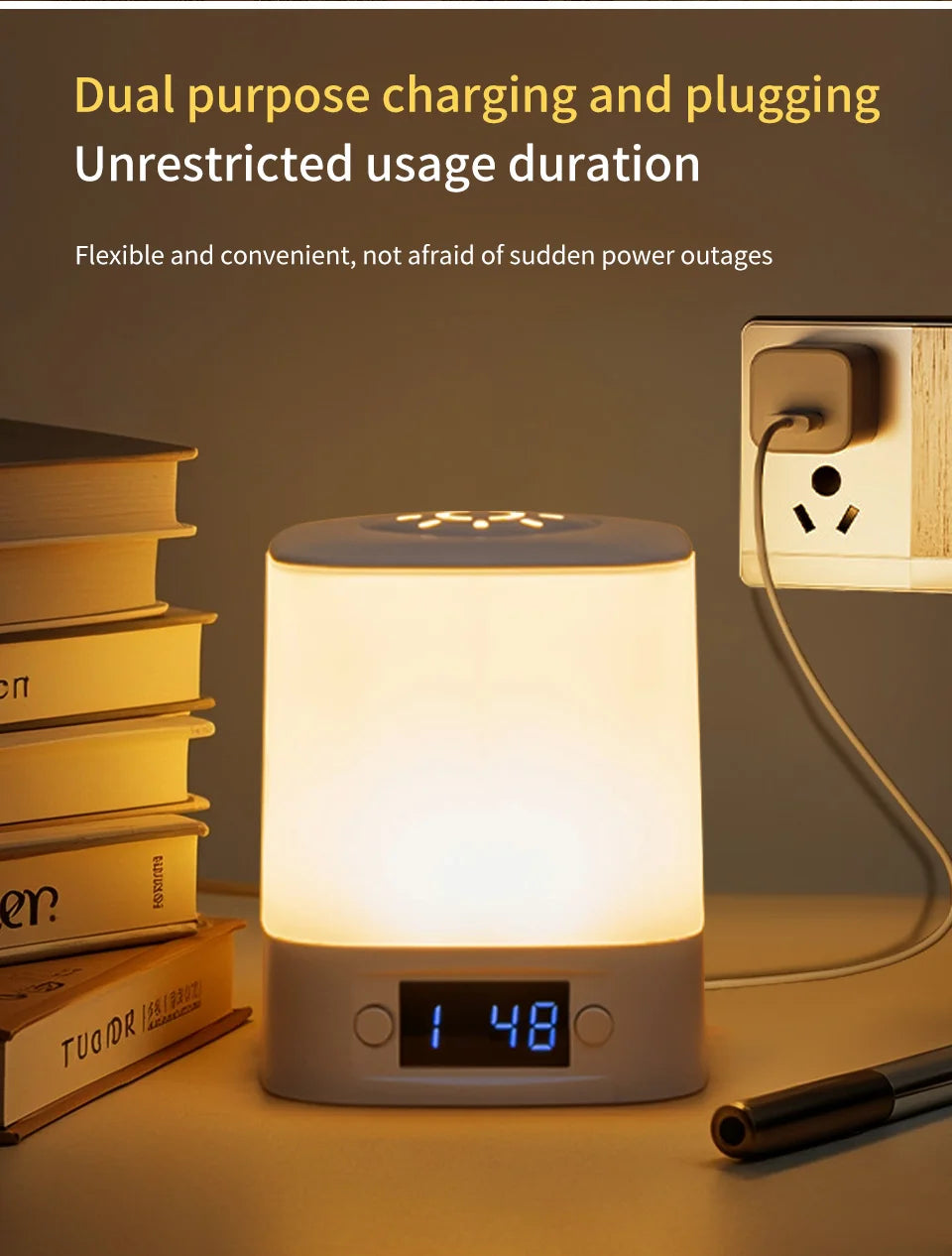 Hot sale ️🛒4-in-1 LED Night Light with Clock & Remote – Rechargeable Bedside Lamp