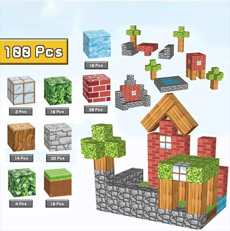 Gift🎁100pcs Magnetic Blocks Set – STEM Montessori Toy for Boys & Girls, Sensory Building Cubes for Toddlers