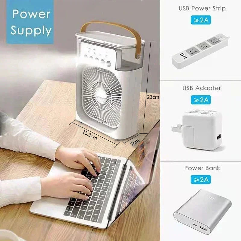 Hot Sale ๐3-in-1 Mini Fan Air Conditioner โ Portable Cooler, Humidifier & LED Night Light