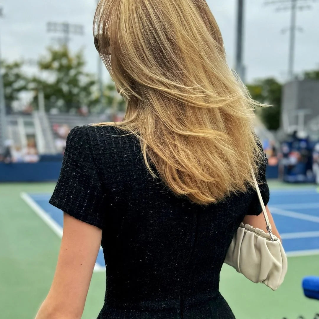Luxurious Black Tweed Party Dress for Women