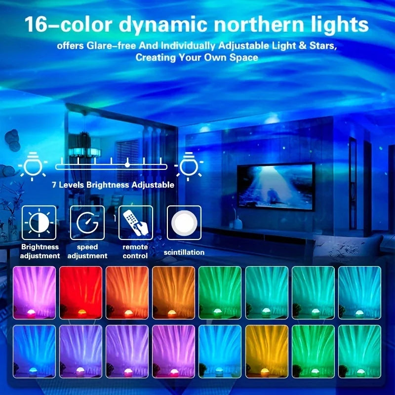 Northern Aurora Water Ripple Projector Lamp – LED Night Light with Remote Control