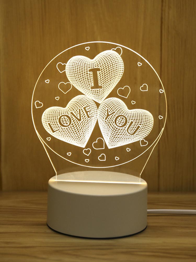 Romantic 3D Acrylic LED Night Light – Heart & Love Design for Bedroom or Kids' Room