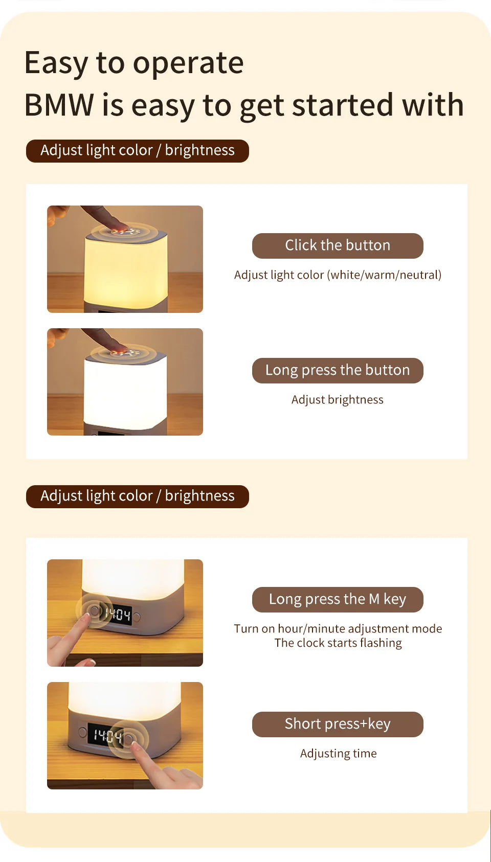 Hot sale ️🛒4-in-1 LED Night Light with Clock & Remote – Rechargeable Bedside Lamp