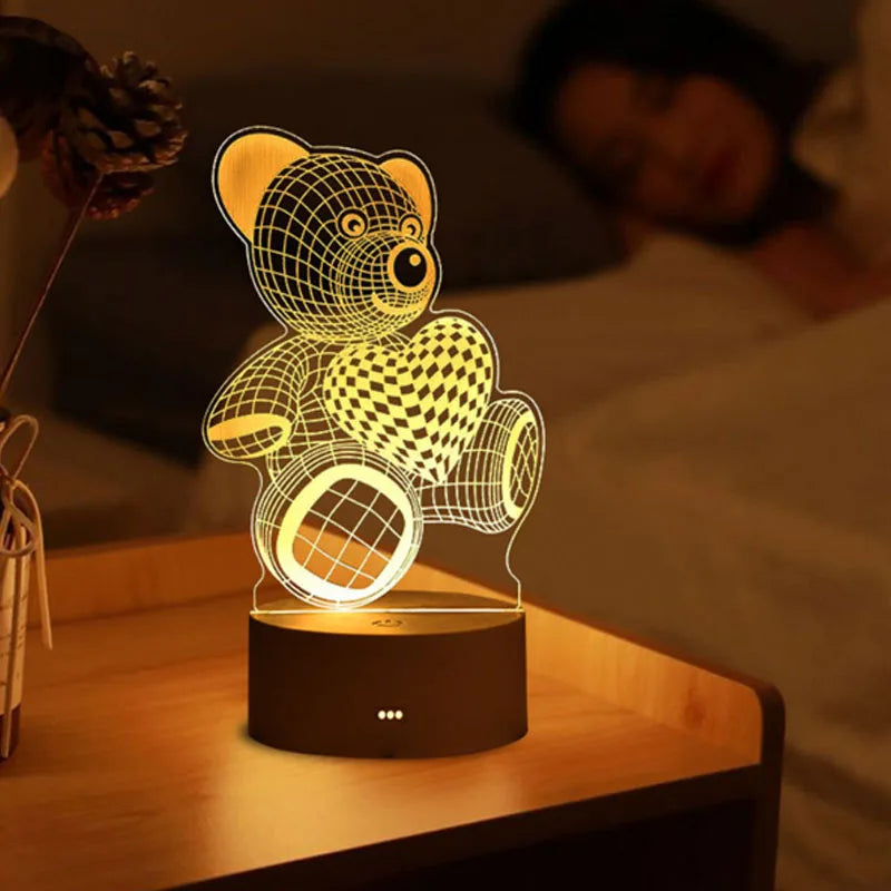 Romantic 3D Acrylic LED Night Light – Heart & Love Design for Bedroom or Kids' Room