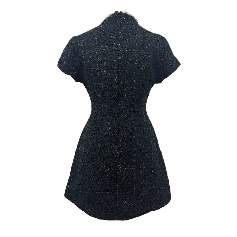 Luxurious Black Tweed Party Dress for Women