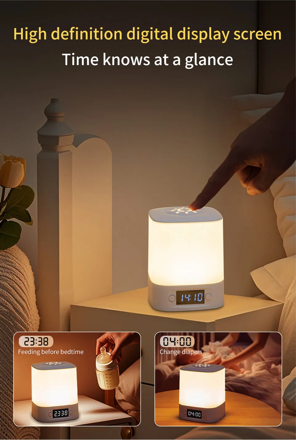 Hot sale ️🛒4-in-1 LED Night Light with Clock & Remote – Rechargeable Bedside Lamp
