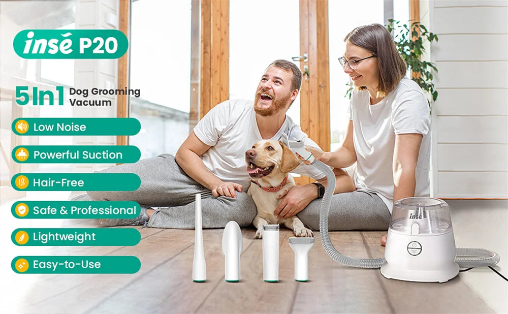 🔥INSE P20 Dog Grooming Vacuum Kit – Pet Hair Vacuum with 5 Tools & 2L Large Capacity