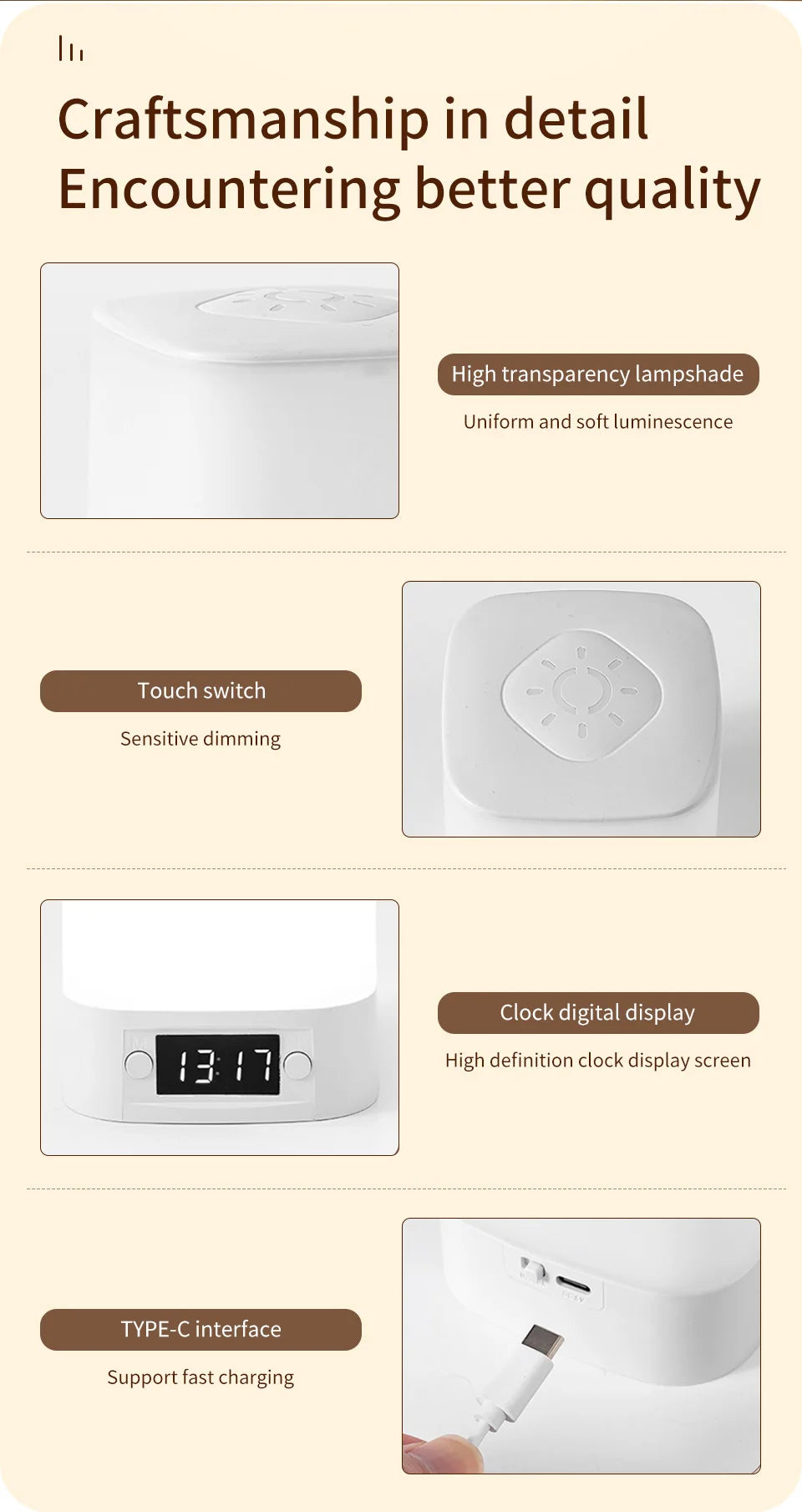 Hot sale ️🛒4-in-1 LED Night Light with Clock & Remote – Rechargeable Bedside Lamp