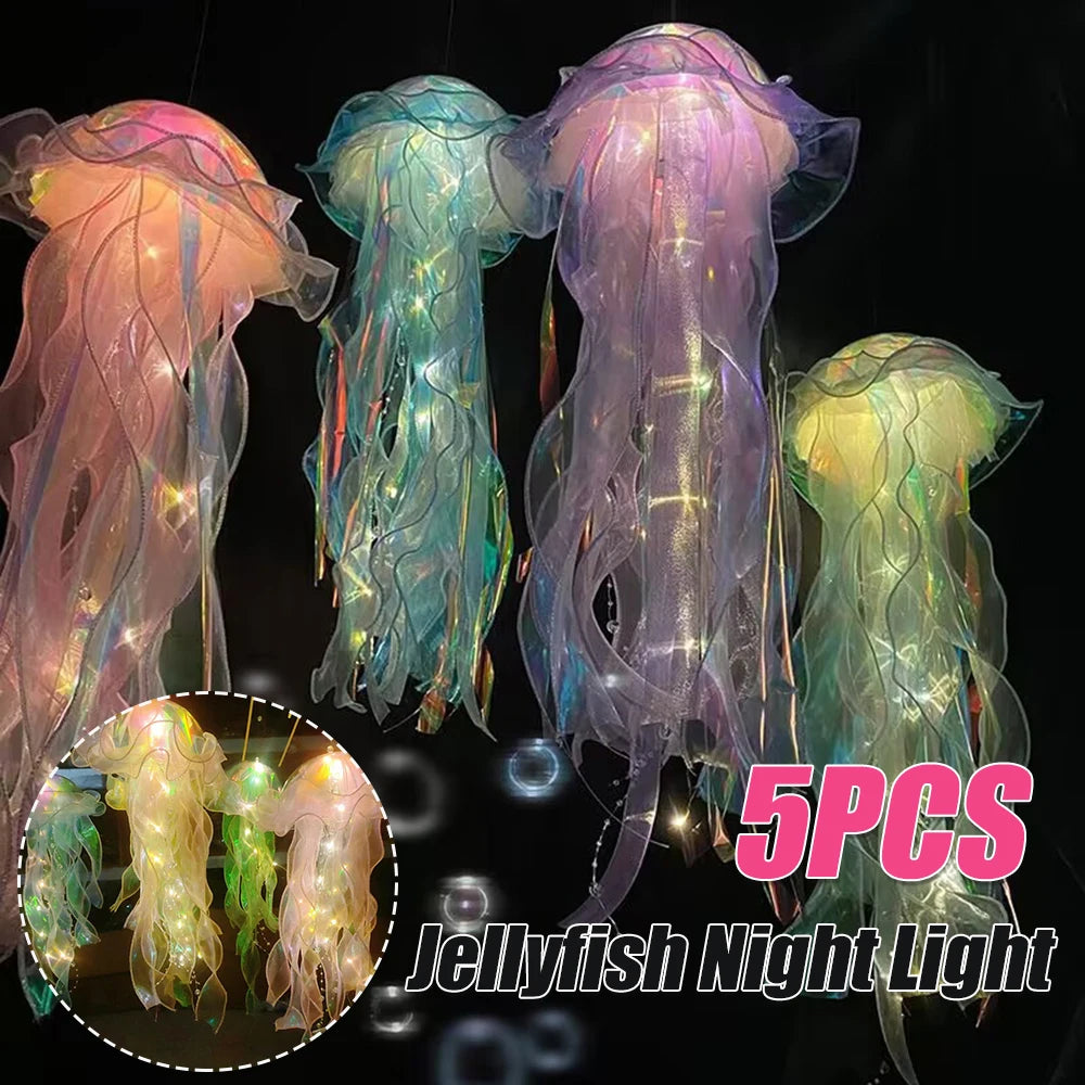 Gift🎁5pcs Jellyfish Bedroom Light Lamp – Ribbon Bead Light for Children’s Room Decor