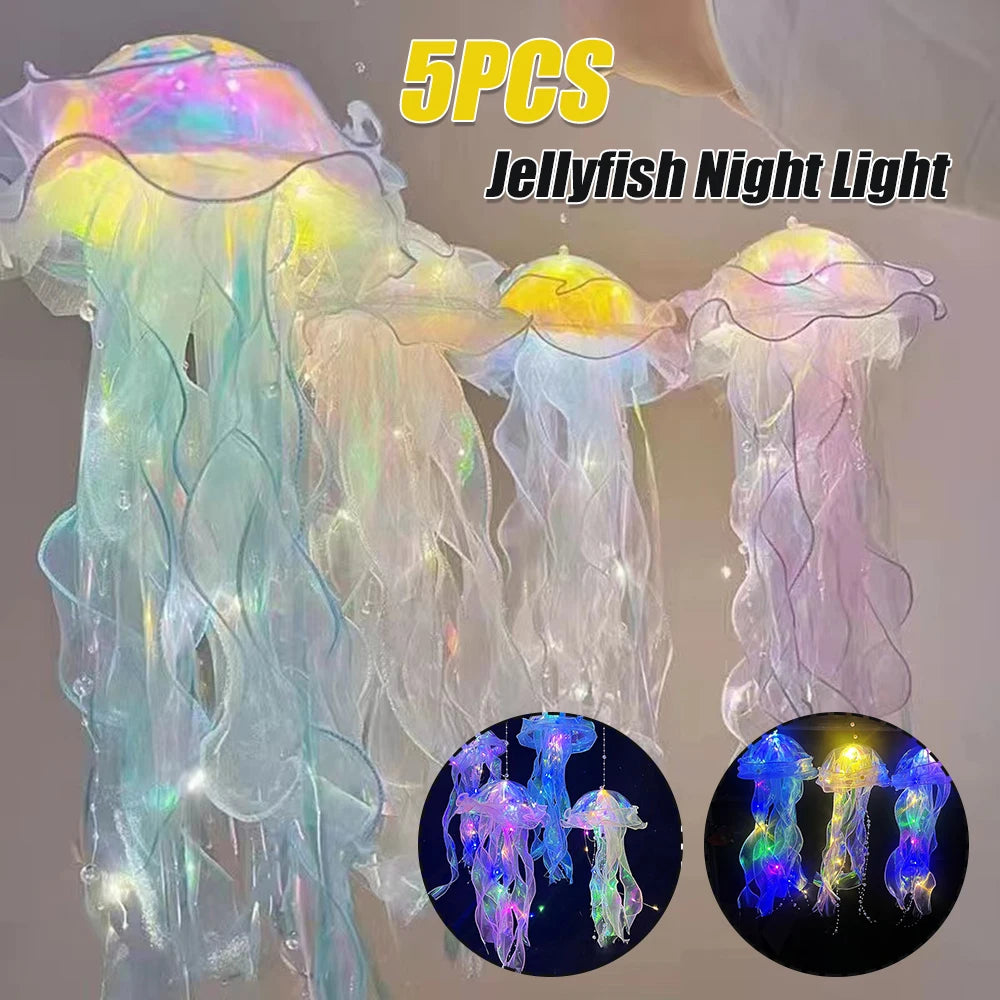 Gift🎁5pcs Jellyfish Bedroom Light Lamp – Ribbon Bead Light for Children’s Room Decor