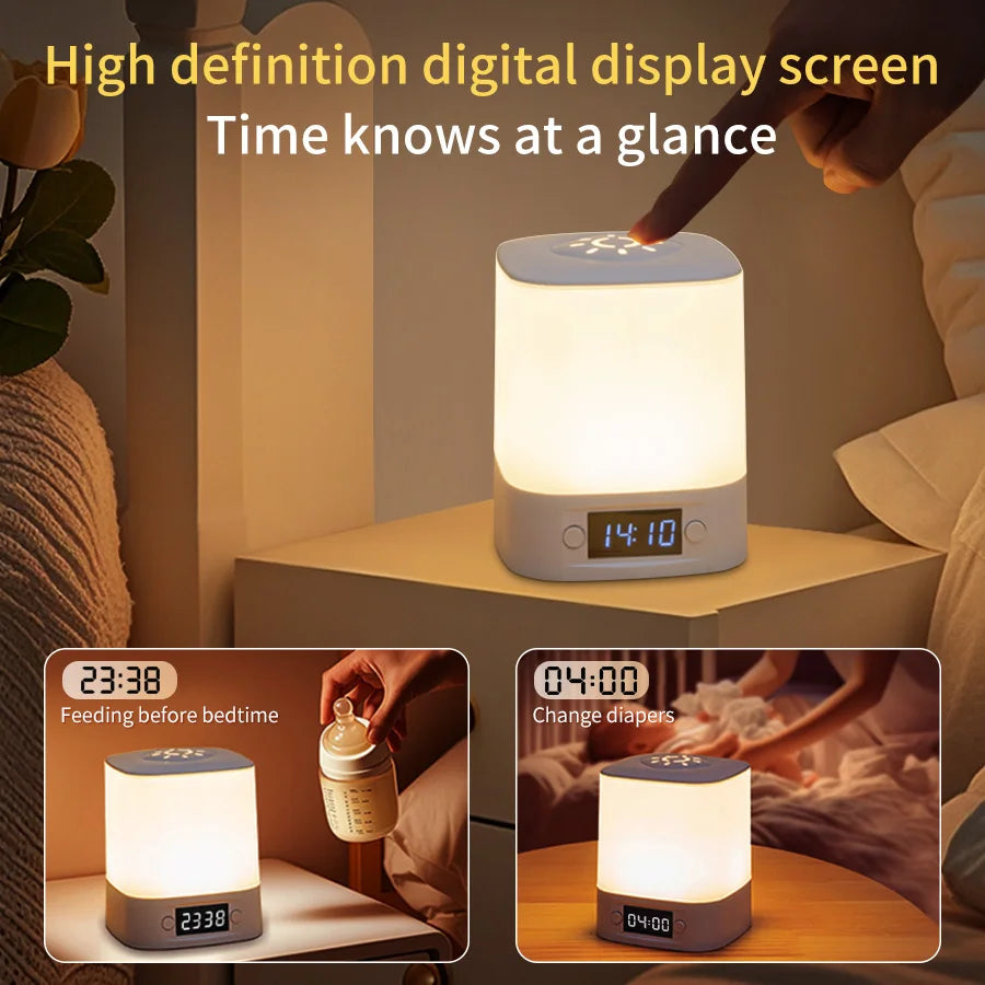 Hot sale ️🛒4-in-1 LED Night Light with Clock & Remote – Rechargeable Bedside Lamp