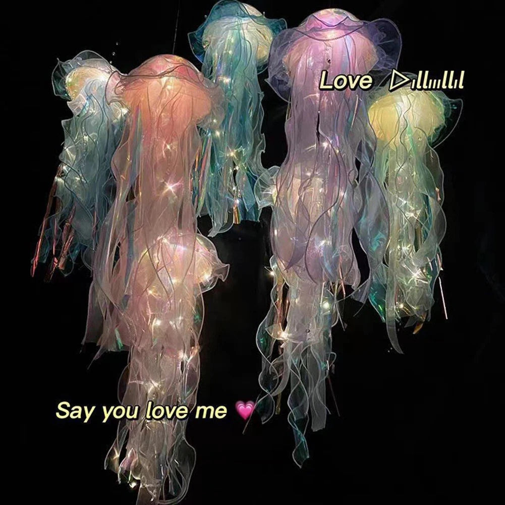 Gift🎁5pcs Jellyfish Bedroom Light Lamp – Ribbon Bead Light for Children’s Room Decor
