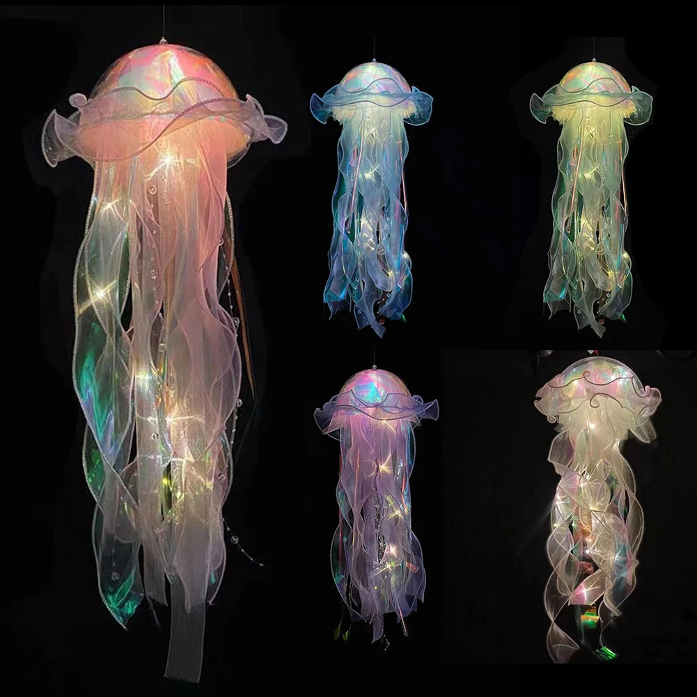 Gift🎁5pcs Jellyfish Bedroom Light Lamp – Ribbon Bead Light for Children’s Room Decor